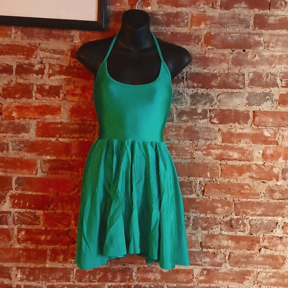 American Apparel, Turquoise, Size Medium, Nylon/Elastic Halter Dress - Picture 1 of 4
